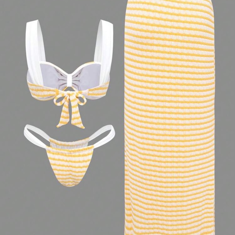 Yellow and White Striped Two-Piece Set - Picture 2 of 5